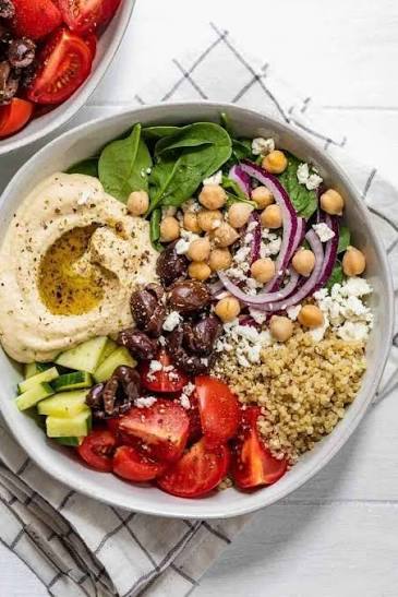 Mediterranean bowl, prepared and labeled